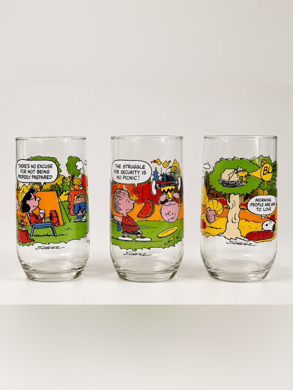 Vintage 1983 McDonald’s Camp Snoopy Collection Complete Set of 3 Peanuts Glasses